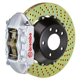 Brembo (345x28mm) / 2-Piece Drilled / Silver (P-Style - Cast Monobloc Radial Mount) Brembo 4-Piston GT System (Rear) - BMW / 330i/35i/xi (E9x) 2P1.8011A3