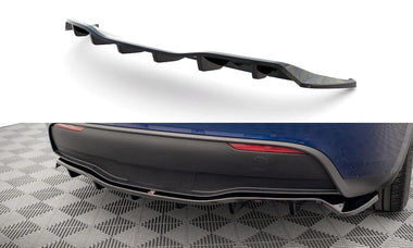 Maxton Design GLOSS BLACK Maxton Design Central Rear Splitter (With Vertical Bars) - Tesla / Model Y TE-MODELY-1-RD1G+RD2G