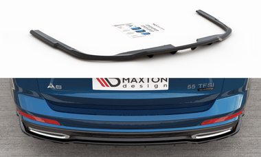 Maxton Design GLOSS BLACK Maxton Design Central Rear Splitter (With Vertical Bars) Audi A6 S-Line Avant/Sedan C8 AU-A6-C8-SLINE-RD1G+RD2G