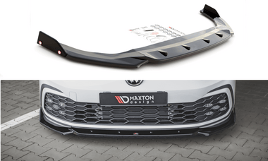 Maxton Design New GLOSS BLACK Maxton Design Front Splitter + Flaps V.2 Volkswagen Golf Mk8 GTi / R-Line VW-GO-8-GTI-FD2G+FSF