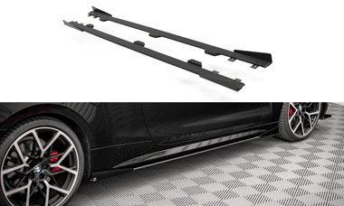 Maxton Design BLACK + GLOSS FLAPS Maxton Design Street Pro Side Skirts Diffusers + Flaps BMW 4 M-Pack G22 BM4G22MPACKCNC-SD1B+SRF1G
