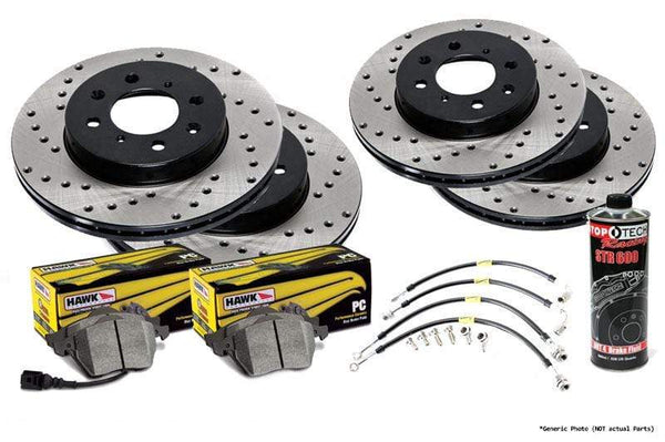 Mk6 Golf R | Stoptech Cross Drilled Rotor Kit with Hawk Pads